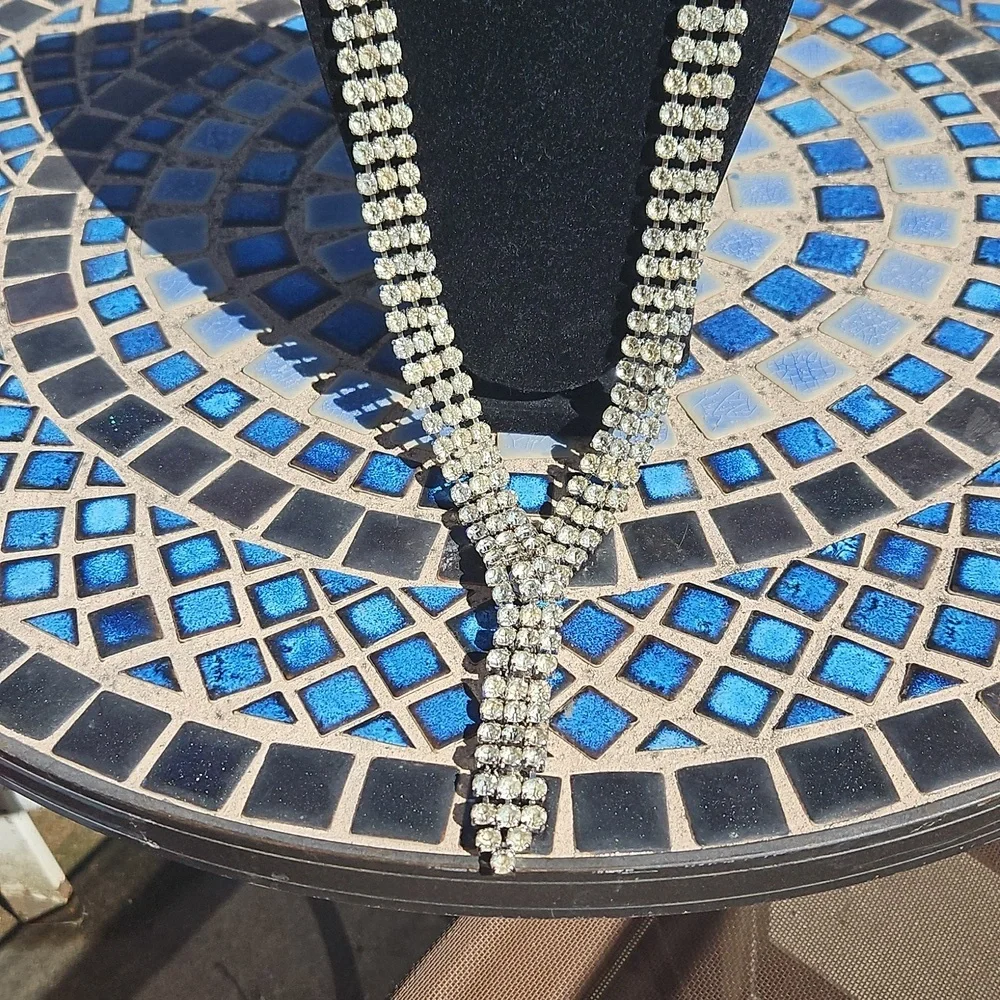 Vintage Rau Skikits Silvertone Rhinestone 3 Stranded Adjustable Belt